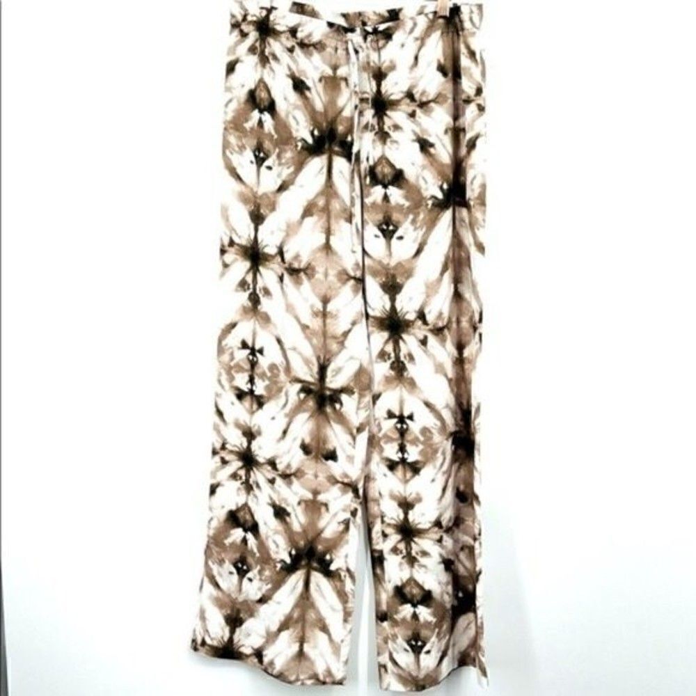 Calvin Klein cream brown tie die wide leg pants medium BoxB